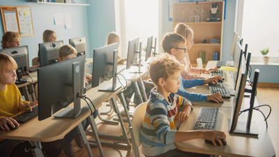 students working on a computer